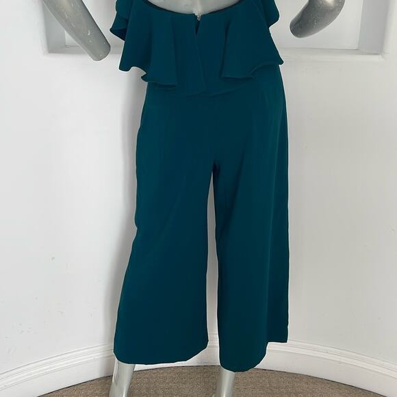 Zara Women Blogger Fave Halter Ruffle Jumpsuit Green  Cropped Legs Size XS NWT - Picture 12 of 15